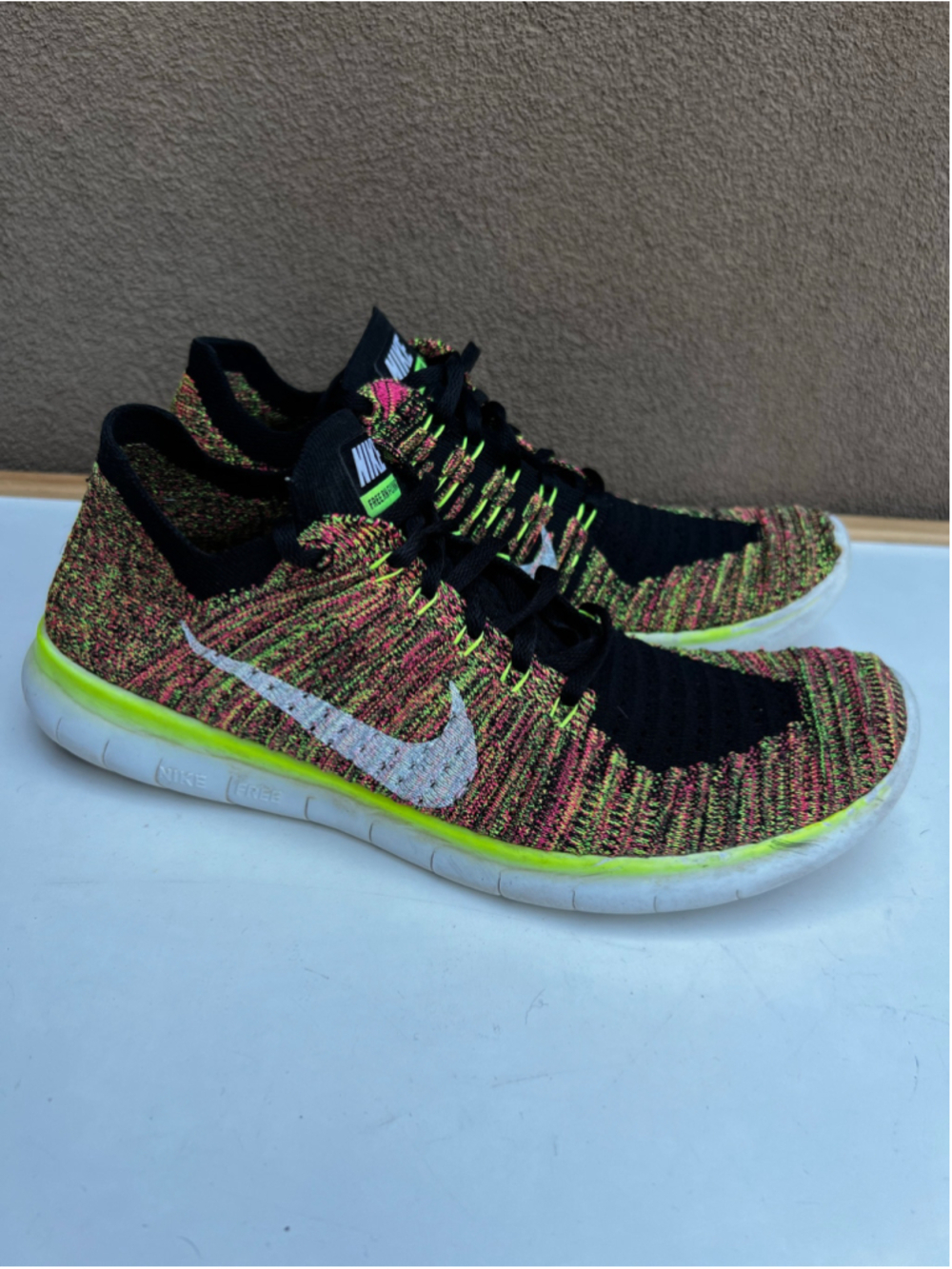 Nike Free RN Flyknit Shoes Womens 9.5 Yellow Multicolor Running Lace Up